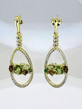 Handmade Jewelry Peridot Citrine & Emerald Earrings 925 14k Gold Jewelry